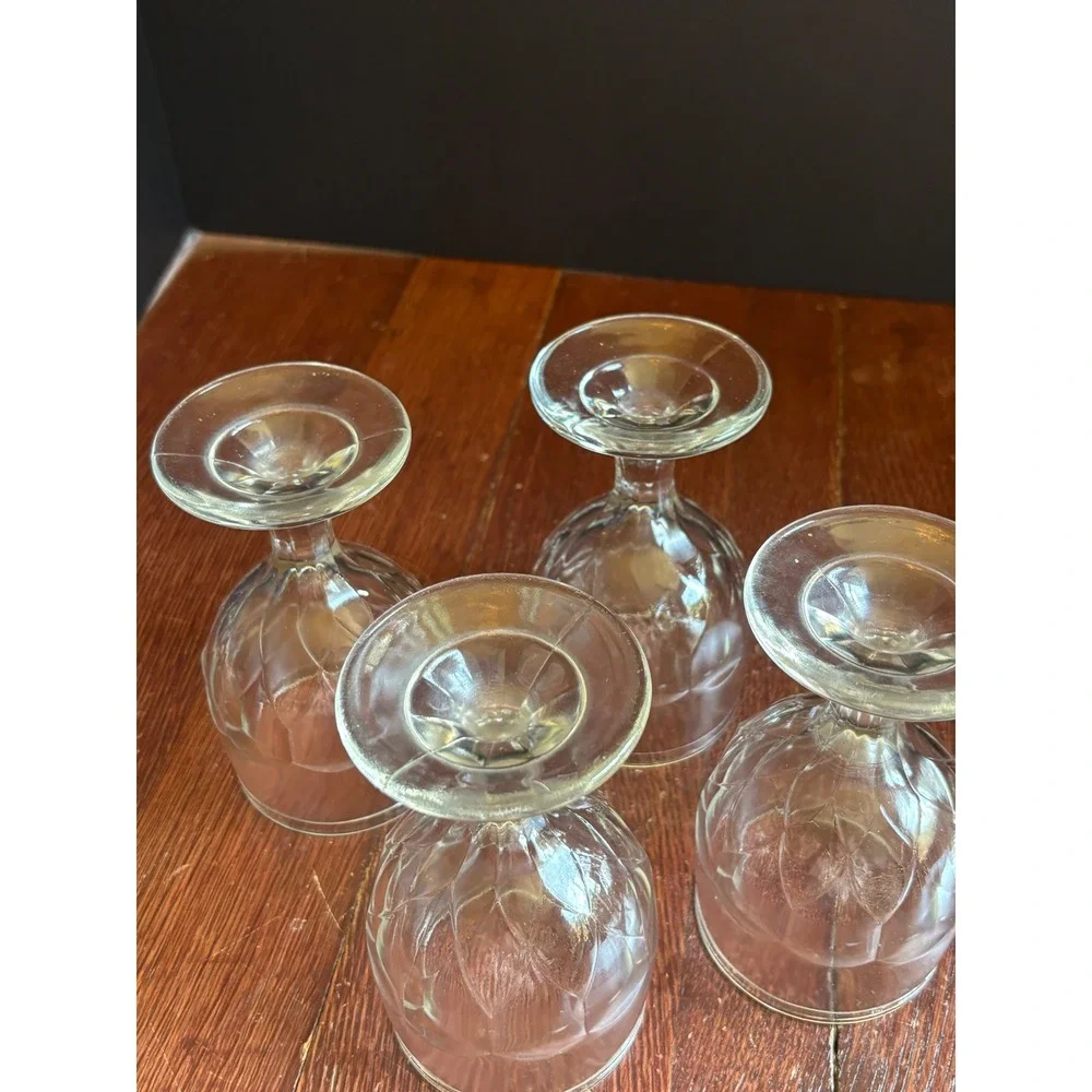 Vintage Clear Glass Stemmed Goblets Set of 4 Paneled Thumbprint Water Wine 4.5